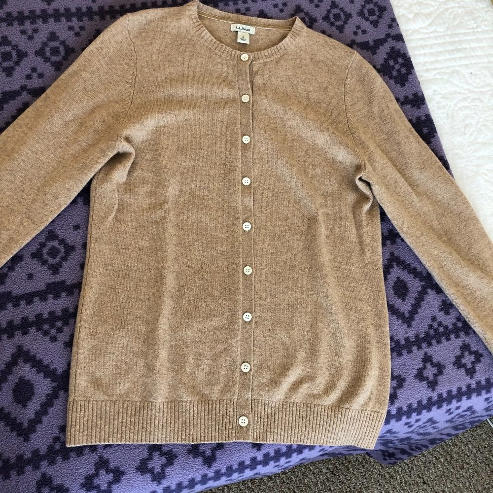 LL Bean camel cashmere cardigan small